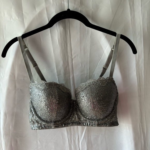 Aerie bra limited edition balconette push up sequin gray silver SZ 34D. NWOT - Picture 13 of 13